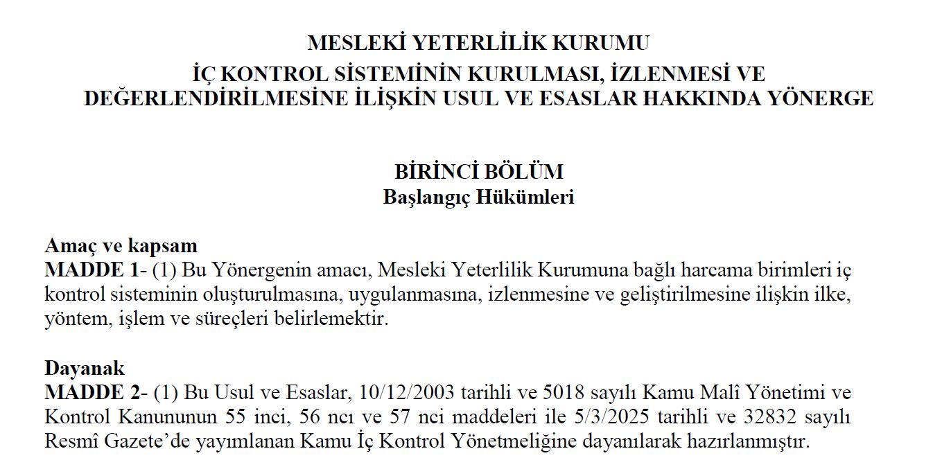 İ&ccedil; Kontrol Y&ouml;nergesi